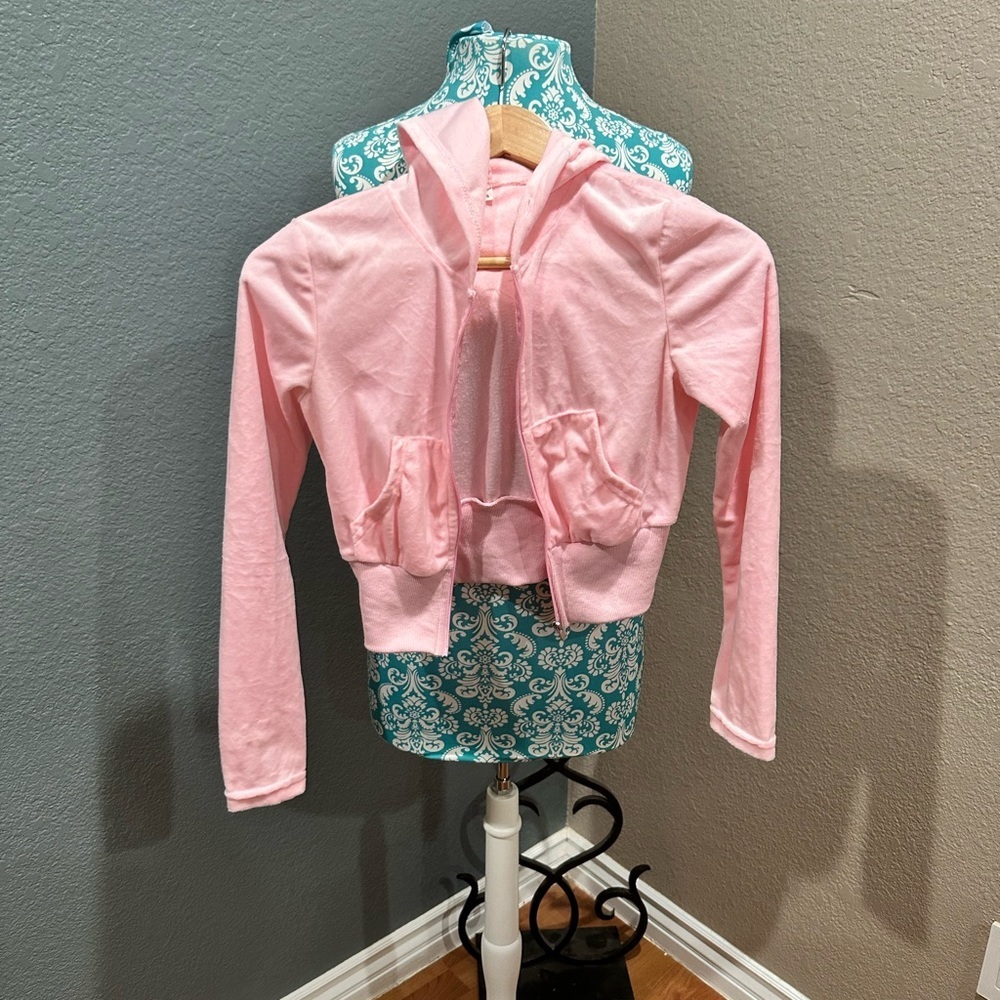 Pink Hooded velour-like Jacket small ( junior )